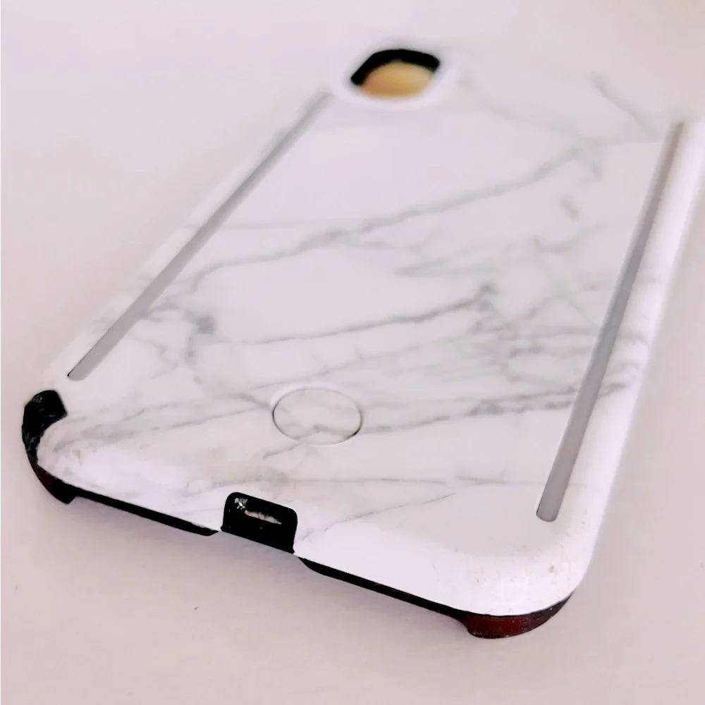 LUMEE Iphone X Lighted Duo Selfie Phone Case White Marble Influencer Cell Light